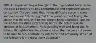 308. A 14-year-old boy is brought to the psychiatrist because for the past 15 months he has been irritable and depressed almost constantly. The boy notes that he has difficulty concentrating, and he has lost 5 lb during that time period without trying. He states that he feels as if he has always been depressed, and he feels hopeless about ever feeling better. He denies suicidal ideation or hallucinations. He is sleeping well and doing well in school, though his teachers have noticed that he does not seem to be able to con- centrate as well as he had previously. Which of the following is the most likely diagnosis?