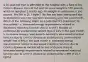 A 30-year-old man is admitted to the hospital with a flare of his Crohn's disease. He is 6' tall and his usual weight is 170 pounds, which he weighed 1 month ago. His weight on admission is 160 pounds. His BMI is 21.7 kg/m2. He has not been eating well due to abdominal pain that has been worsening over the past month. Which of the following might be a potential PES statement for this patient? a. Increased energy requirements related to decreased intestinal function due to Crohn's disease as evidenced by unintentional weight loss of 10% in the past month b. Increased energy requirements related to decreased intestinal function due to Crohn's disease as evidenced by unintentional weight loss of 6% in the past month c. Increased energy requirements related to decreased intestinal function due to Crohn's disease as evidenced by loss of muscle mass d. Increased energy requirements related to decreased intestinal function due to Crohn's disease as evidenced by a BMI of 21.7 kg/m2