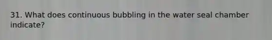 31. What does continuous bubbling in the water seal chamber indicate?