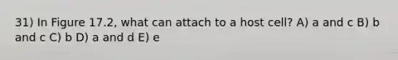 31) In Figure 17.2, what can attach to a host cell? A) a and c B) b and c C) b D) a and d E) e
