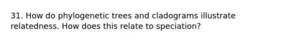 31. How do phylogenetic trees and cladograms illustrate relatedness. How does this relate to speciation?