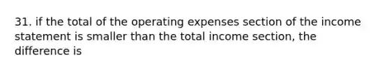 31. if the total of the operating expenses section of the income statement is smaller than the total income section, the difference is