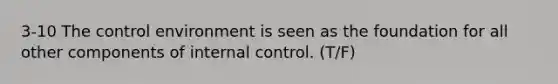 3-10 The control environment is seen as the foundation for all other components of internal control. (T/F)