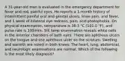 A 31-year-old man is evaluated in the emergency department for fever and red, painful eyes. He reports a 1-month history of intermittent painful oral and genital ulcers, knee pain, and fever, and 1 week of bilateral eye redness, pain, and photophobia. On physical examination, temperature is 38.3 °C (101.0 °F), and pulse rate is 100/min. Slit lamp examination reveals white cells in the anterior chambers of both eyes. There are aphthous ulcers on the tongue and one aphthous ulcer on the scrotum. Swelling and warmth are noted in both knees. The heart, lung, abdominal, and neurologic examinations are normal. Which of the following is the most likely diagnosis?