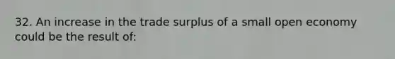 32. An increase in the trade surplus of a small open economy could be the result of: