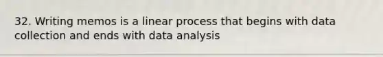 32. Writing memos is a linear process that begins with data collection and ends with data analysis