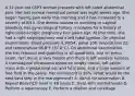 A 32-year-old G5P3 woman presents with left-sided abdominal pain. Her last normal menstrual period was eight weeks ago. She began having pain early this morning and it has increased to a severity of 8/10. She denies nausea or vomiting or vaginal bleeding. Her gynecological history is notable for a history of right-sided ectopic pregnancy four years ago. At that time, she had a right salpingectomy and a left tubal ligation. On physical examination: blood pressure is 90/54; pulse 108; respirations 22; and temperature 98.6°F (37.0°C). On abdominal examination, she has rebound and guarding in all quadrants, and on pelvic exam, her uterus is very tender and there is left adnexal fullness. A transvaginal ultrasound shows an empty uterus, left pelvic mass with a gestational sac and fetal pole, and a large amount of free fluid in the pelvis. Her hematocrit is 26%. What would be the next best step in the management? A. Admit for observation B. Repeat Beta-hCG level in 48 hours C. Treat with methotrexate D. Perform a laparoscopy E. Perform a dilation and curettage