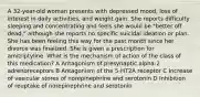 A 32-year-old woman presents with depressed mood, loss of interest in daily activities, and weight gain. She reports difficulty sleeping and concentrating and feels she would be "better off dead," although she reports no specific suicidal ideation or plan. She has been feeling this way for the past month since her divorce was finalized. She is given a prescription for amitriptyline. What is the mechanism of action of the class of this medication? A Antagonism of presynaptic alpha-2 adrenoreceptors B Antagonism of the 5-HT2A receptor C Increase of vesicular stores of norepinephrine and serotonin D Inhibition of reuptake of norepinephrine and serotonin