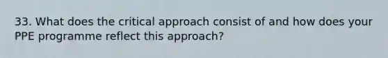 33. What does the critical approach consist of and how does your PPE programme reflect this approach?