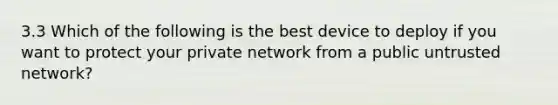 3.3 Which of the following is the best device to deploy if you want to protect your private network from a public untrusted network?