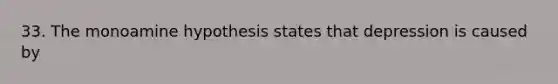 33. The monoamine hypothesis states that depression is caused by