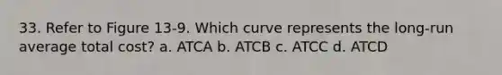 33. Refer to Figure 13-9. Which curve represents the long-run average total cost? a. ATCA b. ATCB c. ATCC d. ATCD