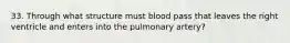 33. Through what structure must blood pass that leaves the right ventricle and enters into the pulmonary artery?