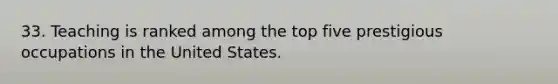 33. Teaching is ranked among the top five prestigious occupations in the United States.