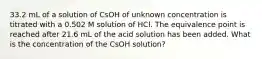 33.2 mL of a solution of CsOH of unknown concentration is titrated with a 0.502 M solution of HCl. The equivalence point is reached after 21.6 mL of the acid solution has been added. What is the concentration of the CsOH solution?