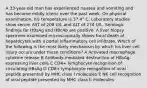 A 33-year-old man has experienced nausea and vomiting and has become mildly icteric over the past week. On physical examination, his temperature is 37.4° C. Laboratory studies show serum AST of 208 U/L and ALT of 274 U/L. Serologic findings for HBsAg and HBcAb are positive. A liver biopsy specimen examined microscopically shows focal death of hepatocytes with a portal inflammatory cell infiltrate. Which of the following is the most likely mechanism by which his liver cell injury occurs under these conditions? A Activated macrophage cytokine release B Antibody-mediated destruction of HBsAg-expressing liver cells C CD4+ lymphocyte recognition of circulating HBsAg D CD8+ lymphocyte recognition of viral peptide presented by MHC class I molecules E NK cell recognition of viral peptide presented by MHC class II molecules