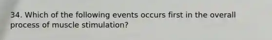 34. Which of the following events occurs first in the overall process of muscle stimulation?