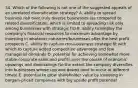 34. Which of the following is not one of the suggested appeals of an unrelated diversification strategy? A. ability to spread business risk over truly diverse businesses (as compared to related diversification, which is limited to spreading risk only among businesses with strategic fit) B. ability to employ the company's financial resources to maximum advantage by investing in whatever industries/businesses offer the best profit prospects C. ability to capture cross-business strategic fit with which to capture added competitive advantage and few managerial demands D. potential for achieving somewhat more stable corporate sales and profits over the course of economic upswings and downswings (to the extent the company diversifies into businesses whose ups and downs tend to occur at different times) E. potential to grow shareholder value by investing in bargain-priced companies with big upside profit potential