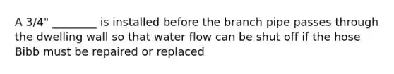 A 3/4" ________ is installed before the branch pipe passes through the dwelling wall so that water flow can be shut off if the hose Bibb must be repaired or replaced