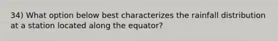 34) What option below best characterizes the rainfall distribution at a station located along the equator?