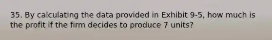 35. By calculating the data provided in Exhibit 9-5, how much is the profit if the firm decides to produce 7 units?