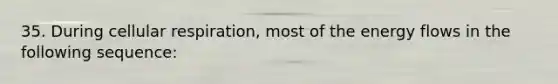 35. During cellular respiration, most of the <a href='https://www.questionai.com/knowledge/kwLSHuYdqg-energy-flow' class='anchor-knowledge'>energy flow</a>s in the following sequence: