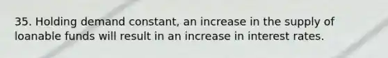 35. Holding demand constant, an increase in the supply of loanable funds will result in an increase in interest rates.