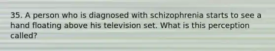 35. A person who is diagnosed with schizophrenia starts to see a hand floating above his television set. What is this perception called?