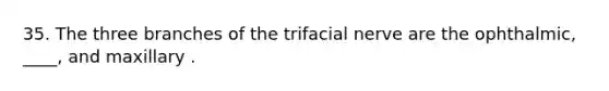 35. The three branches of the trifacial nerve are the ophthalmic, ____, and maxillary .