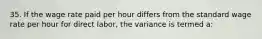 35. If the wage rate paid per hour differs from the standard wage rate per hour for direct labor, the variance is termed a: