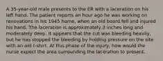 A 35-year-old male presents to the ER with a laceration on his left hand. The patient reports an hour ago he was working on renovations in his 1945 home, when an old board fell and injured his hand. The laceration is approximately 3 inches long and moderately deep. It appears that the cut was bleeding heavily, but he has stopped the bleeding by holding pressure on the site with an old t-shirt. At this phase of the injury, how would the nurse expect the area surrounding the laceration to present.