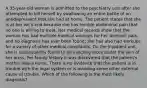 A 35-year-old woman is admitted to the psychiatry unit after she attempted to kill herself by swallowing an entire bottle of an antidepressant that she had at home. The patient states that she is at her wit's end because she has terrible abdominal pain that no one is willing to treat. Her medical records show that the woman has had multiple medical workups for her stomach pain, and no diagnosis has ever been found; she has also had workups for a variety of other medical complaints. On the inpatient unit, she is subsequently found to be injecting feces under the skin of her arms. Per family history it was discovered that the patient's mother was a nurse. There is no evidence that the patient is in trouble with the legal system or is avoiding some other external cause of trouble. Which of the following is the most likely diagnosis?