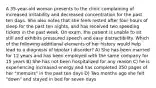 A 35-year-old woman presents to the clinic complaining of increased irritability and decreased concentration for the past ten days. She also notes that she feels rested after four hours of sleep for the past ten nights, and has received two speeding tickets in the past week. On exam, the patient is unable to sit still and exhibits pressured speech and easy distractibility. Which of the following additional elements of her history would help lead to a diagnosis of bipolar I disorder? A) She has been married for 12 years and has been employed with the same company for 15 years B) She has not been hospitalized for any reason C) he is experiencing increased energy and has completed 350 pages of her "memoirs" in the past ten days D) Two months ago she felt "down" and stayed in bed for seven days