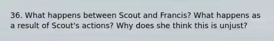 36. What happens between Scout and Francis? What happens as a result of Scout's actions? Why does she think this is unjust?