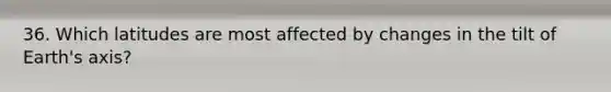 36. Which latitudes are most affected by changes in the tilt of Earth's axis?