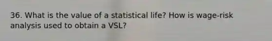 36. What is the value of a statistical life? How is wage-risk analysis used to obtain a VSL?