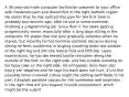 A 36-year-old male computer technician presents to your office with moderate pain and discomfort in the right buttock region. He states that he has noticed this pain for the first time in probably two months ago, after he put in some overtime finishing a programming job. Since then it has been getting progressively worse, especially after a long days sitting in the computer. He states that the pain gradually subsides when he stands, but recently he has become alarmed, because during sitting he feels numbness in tingling traveling down the outside of the right leg and into the lateral foot and fifth toe. Upon examination, he has decreased tactile sensation along the outside of the foot on the right side, and has trouble standing on his tippy toes on the right side. All orthopedic tests from disc injury are negative and he says his back does not hurt. 1:List the possible nerve involved 2:How might the setting contribute to his pain 3:Explain possible causes for the numbness and weakness in the right foot 4:If you suspect muscle involvement, which might be the culprit