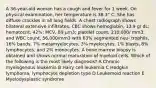 A 36-year-old woman has a cough and fever for 1 week. On physical examination, her temperature is 38.3° C. She has diffuse crackles in all lung fields. A chest radiograph shows bilateral extensive infiltrates. CBC shows hemoglobin, 13.9 g/ dL; hematocrit, 42%; MCV, 89 μm3; platelet count, 210,000/ mm3; and WBC count, 56,000/mm3 with 63% segmented neu- trophils, 16% bands, 7% metamyelocytes, 3% myelocytes, 1% blasts, 8% lymphocytes, and 2% monocytes. A bone marrow biopsy is obtained and shows normal maturation of myeloid cells. Which of the following is the most likely diagnosis? A Chronic myelogenous leukemia B Hairy cell leukemia C Hodgkin lymphoma, lymphocyte depletion type D Leukemoid reaction E Myelodysplastic syndrome