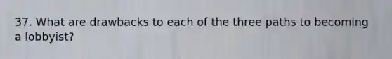 37. What are drawbacks to each of the three paths to becoming a lobbyist?