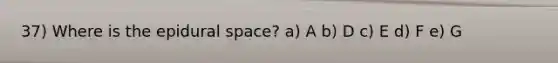 37) Where is the epidural space? a) A b) D c) E d) F e) G