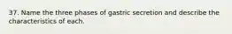 37. Name the three phases of gastric secretion and describe the characteristics of each.