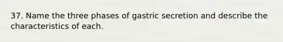 37. Name the three phases of gastric secretion and describe the characteristics of each.