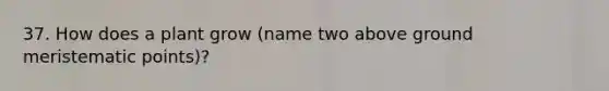 37. How does a plant grow (name two above ground meristematic points)?