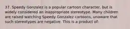 37. Speedy Gonzalez is a popular cartoon character, but is widely considered an inappropriate stereotype. Many children are raised watching Speedy Gonzalez cartoons, unaware that such stereotypes are negative. This is a product of: