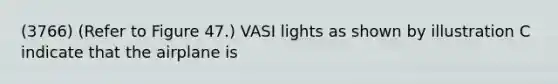 (3766) (Refer to Figure 47.) VASI lights as shown by illustration C indicate that the airplane is