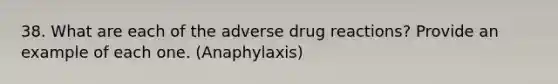 38. What are each of the adverse drug reactions? Provide an example of each one. (Anaphylaxis)