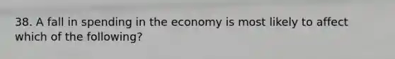 38. A fall in spending in the economy is most likely to affect which of the following?