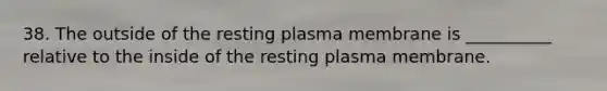 38. The outside of the resting plasma membrane is __________ relative to the inside of the resting plasma membrane.