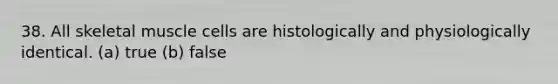 38. All skeletal muscle cells are histologically and physiologically identical. (a) true (b) false