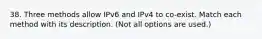 38. Three methods allow IPv6 and IPv4 to co-exist. Match each method with its description. (Not all options are used.)